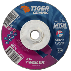 4-1/2" Dia. x 1/4" Thickness x 5/8"-11 Hub Weiler ® Tiger ® Ceramic Grinding Wheel - Type 27