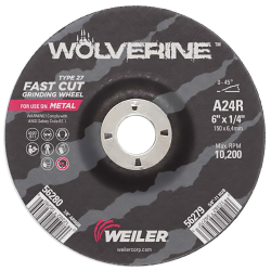 6" Dia. x 1/4" Thickness x 7/8" Arbor Hole Weiler ® Wolverine™ Grinding Wheel - Type 27