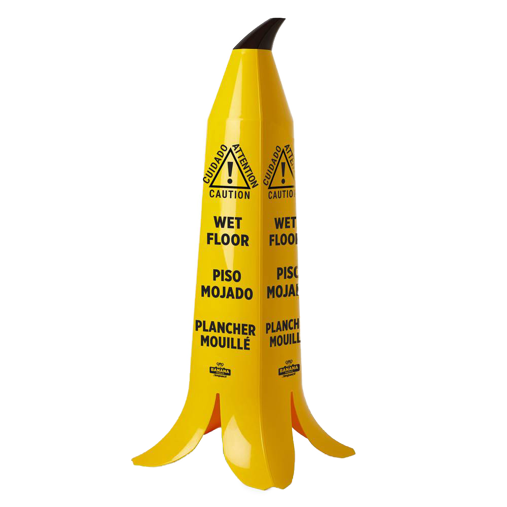 3' Yellow Banana Wet Floor Cone with Brown Stem | U.S. Plastic Corp.