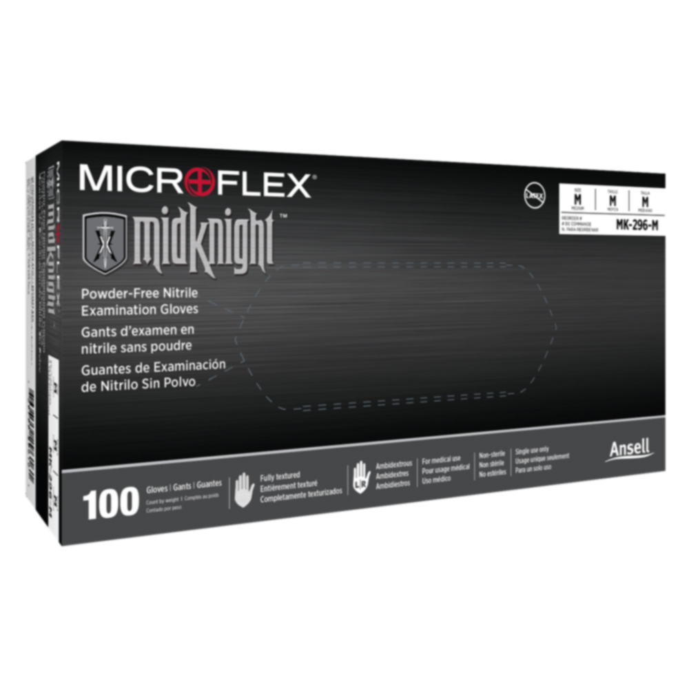 Medium Microflex® MidKnight® MK-296 Black Nitrile Gloves (100 per box)