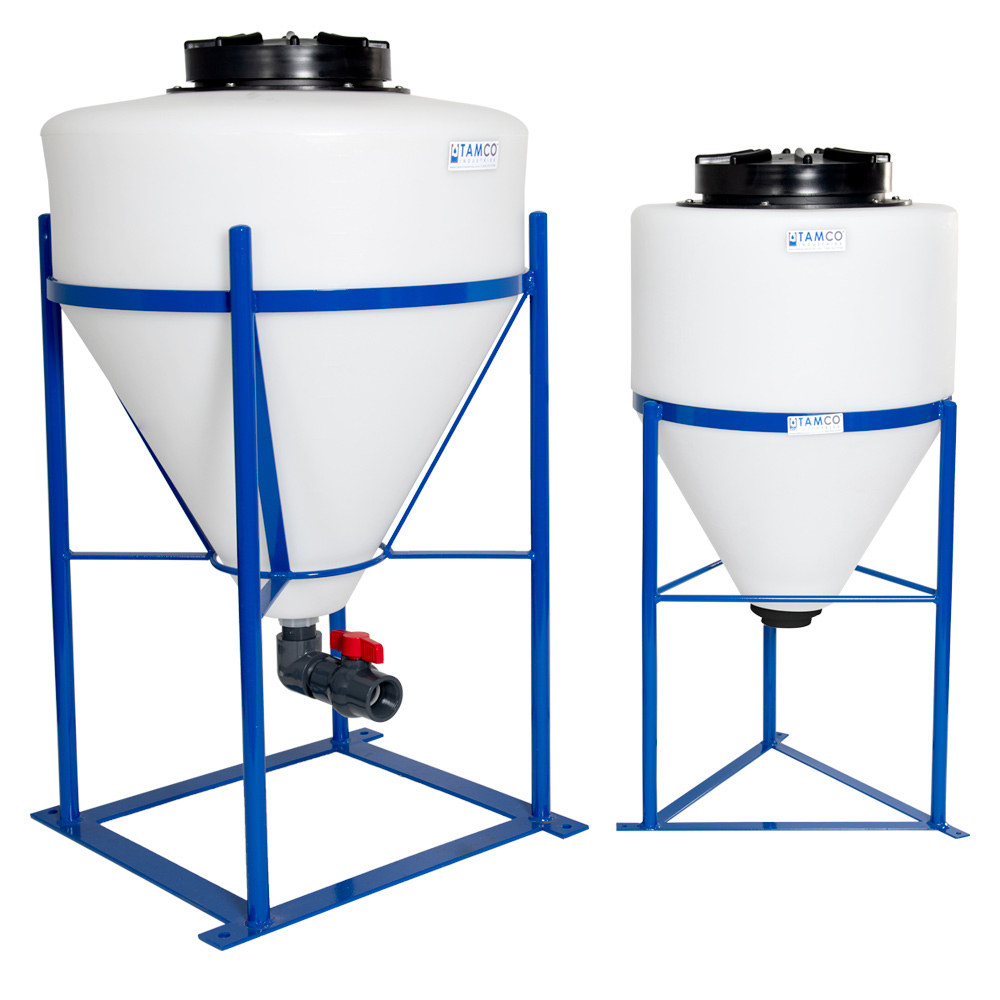 200 Gallon Tamco® Cone Bottom Tank with 45° Cone Angle & 2" FPT Boss Fitting Package (Full Drain) - 36" Dia. x 61" Hgt.