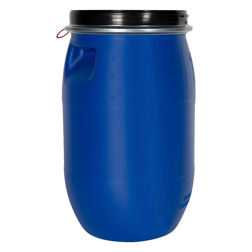 8 Gallon Blue UN Rated Open Head Drum with Lever Lock Lid & Indented Handles