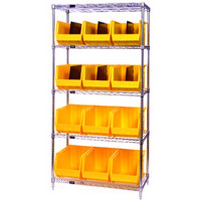 Bin System with 6 Shelves & 20 Yellow Bins 18" L x 8-1/4" W x 9" Hgt.