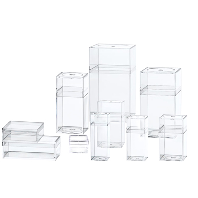 Square Clear Plastic Container with Lid - 3-3/4” x 3-3/4” x 3 1/16″ - 028C