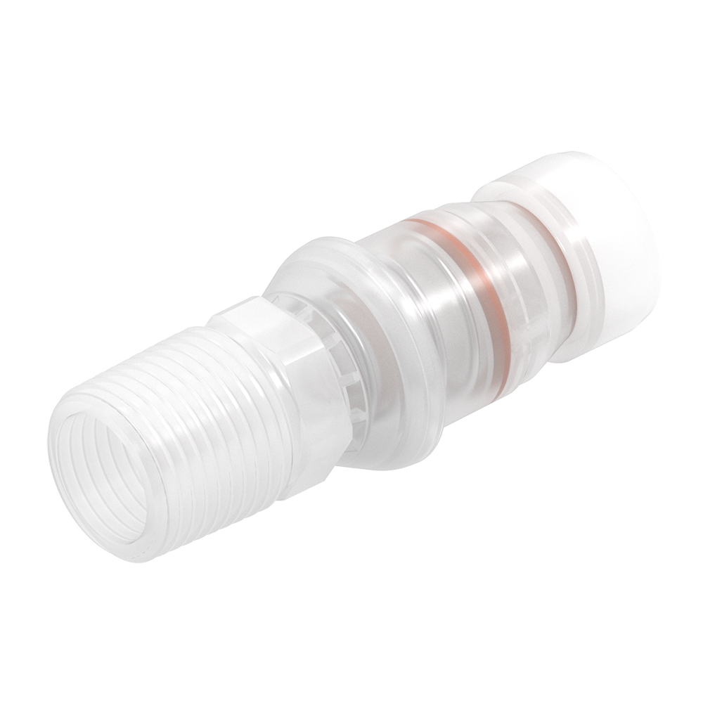 1/2" NPT x 1/2" Tubing Equivalent Natural Kynar® Male SeriesLock™ Valved Insert - Large