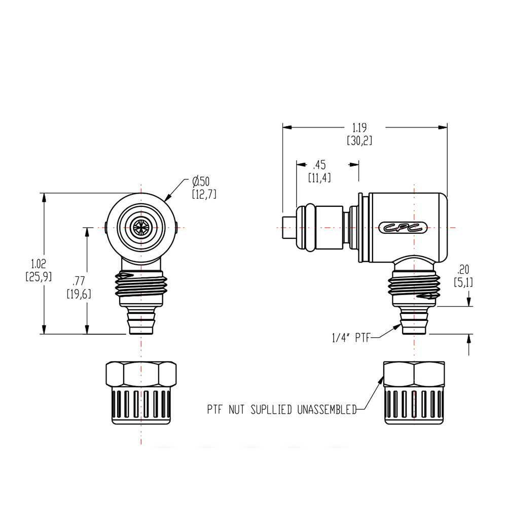 1/4" Ferruleless PTF PMC Series Acetal Elbow Insert - Shutoff (Body Sold Separately)