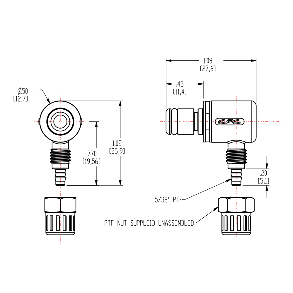 1/4" Ferruleless PTF PMC Series Polypropylene Elbow Insert - Shutoff (Body Sold Separately)