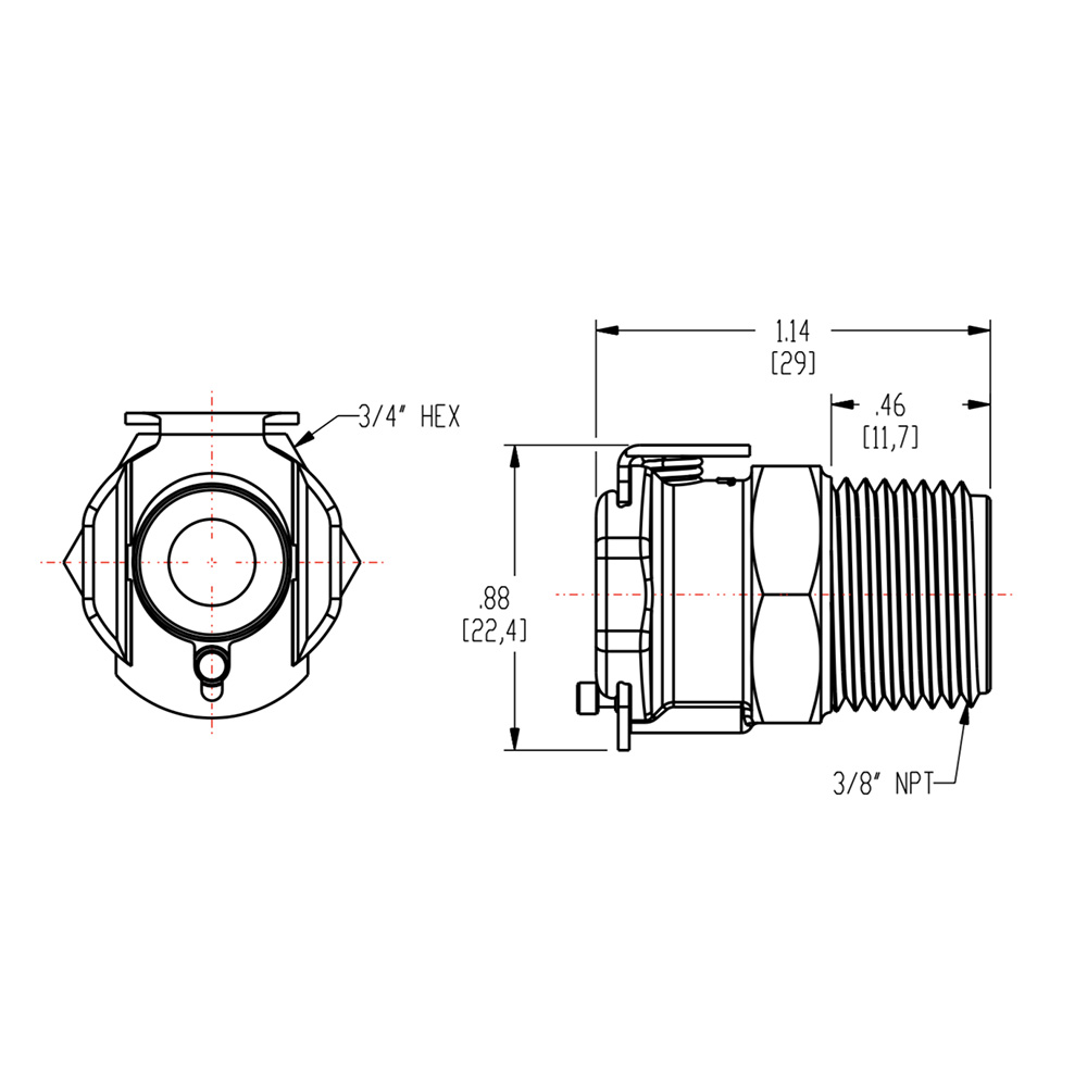 3/8" MNPT PLC Series Acetal Body - Straight Thru (Insert Sold Separately)