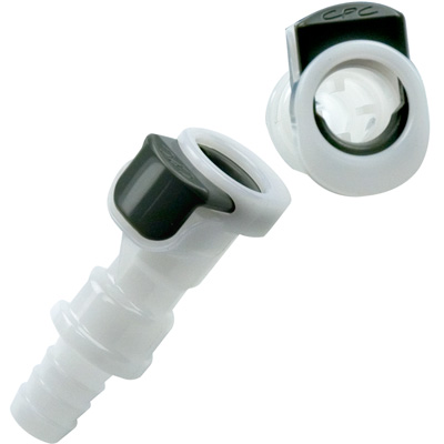 3/8" In-line Hose Barb APC Series Acetal Coupling Body w/Shroud - Straight Thru (Insert Sold Separately)