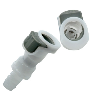 3/8" In-line Hose Barb APC Series Acetal Coupling Body w/Shroud - Shutoff (Insert Sold Separately)