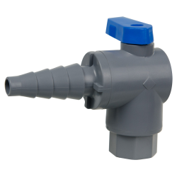 1/4" FNPT x 3/8" to 5/8" Tapered Barb Series 657 Right Angle PVC Ball Valve with Buna-N Seal