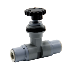 3/8" OD Push-to-Connect x 3/8" OD Push-to-Connect Series 586 PVC Needle Valve with EPDM Seal