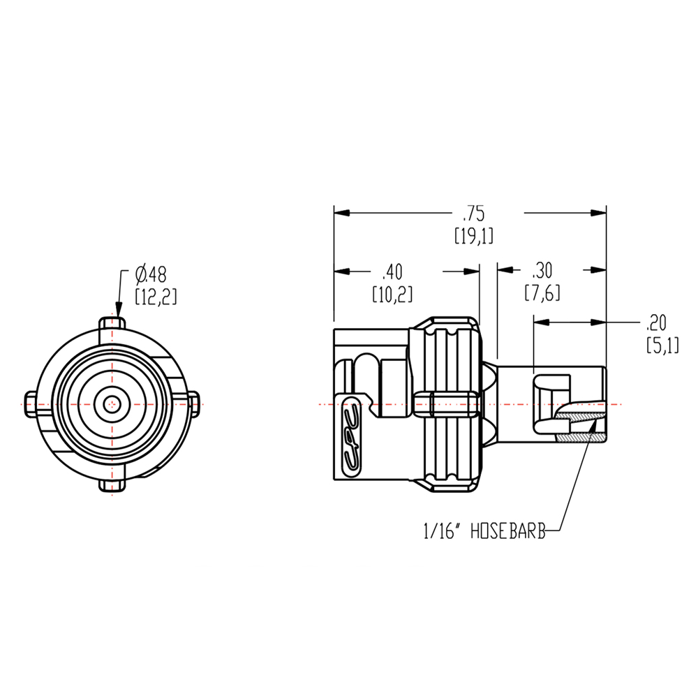 1/16" Hose Barb SMC Series Subminiature Acetal Black In-Line Insert - Straight Thru (Body Sold Separately)