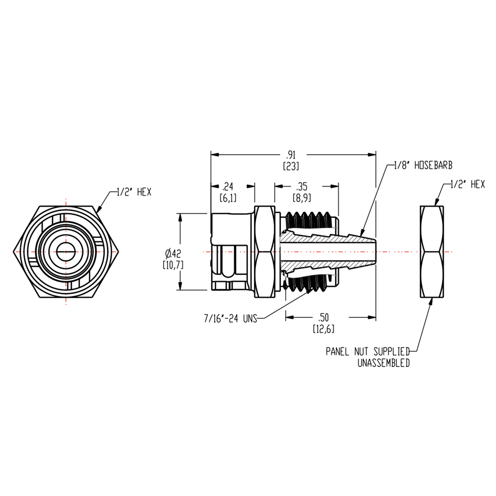 1/8" Hose Barb SMC Series Subminiature Acetal Panel Mount Insert - Straight Thru (Body Sold Separately)
